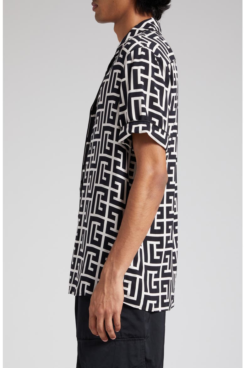 Macro Monogram Short Sleeve Pajama Shirt, Alternate, color, IVORY/ BLACK