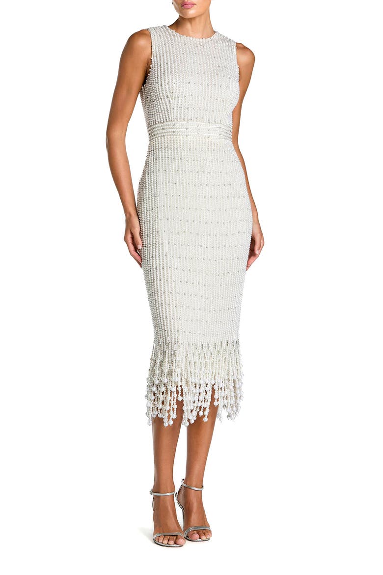 Pearl Embellished Sleeveless Midi Dress, Main, color, Ivory
