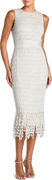 Mac Duggal Pearl Embellished Sleeveless Midi Dress