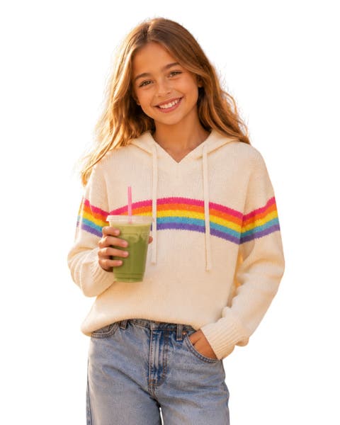 Girls' Rainbow Stripe Hooded Sweater - Big Kid