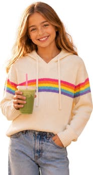Malibu Sugar Girls' Rainbow Stripe Hooded Sweater - Big Kid