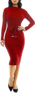 Nina Leonard Mock Neck Long Sleeve Midi Dress