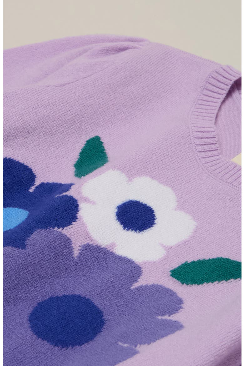 Kids' Icon Intarsia Puff Shoulder Cotton Blend Sweater, Alternate, color, PURPLE BLOOM FLOWERS