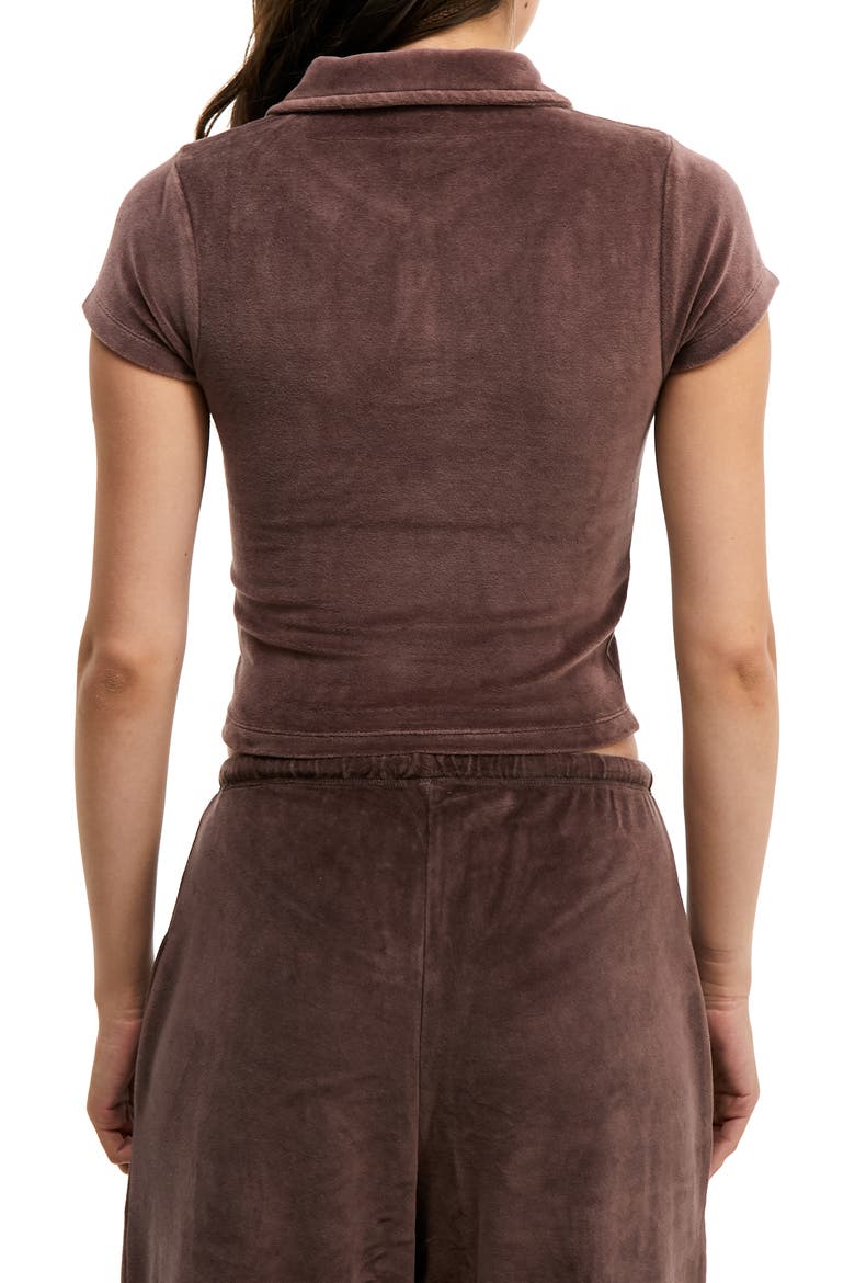 Velour Crop Polo, Alternate, color, CHOCOLATE