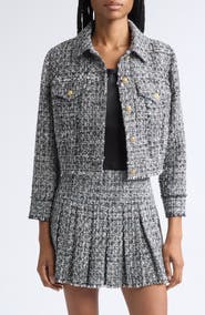 ALICE + OLIVIA Chloe Cropped Boxy Tweed Jacket