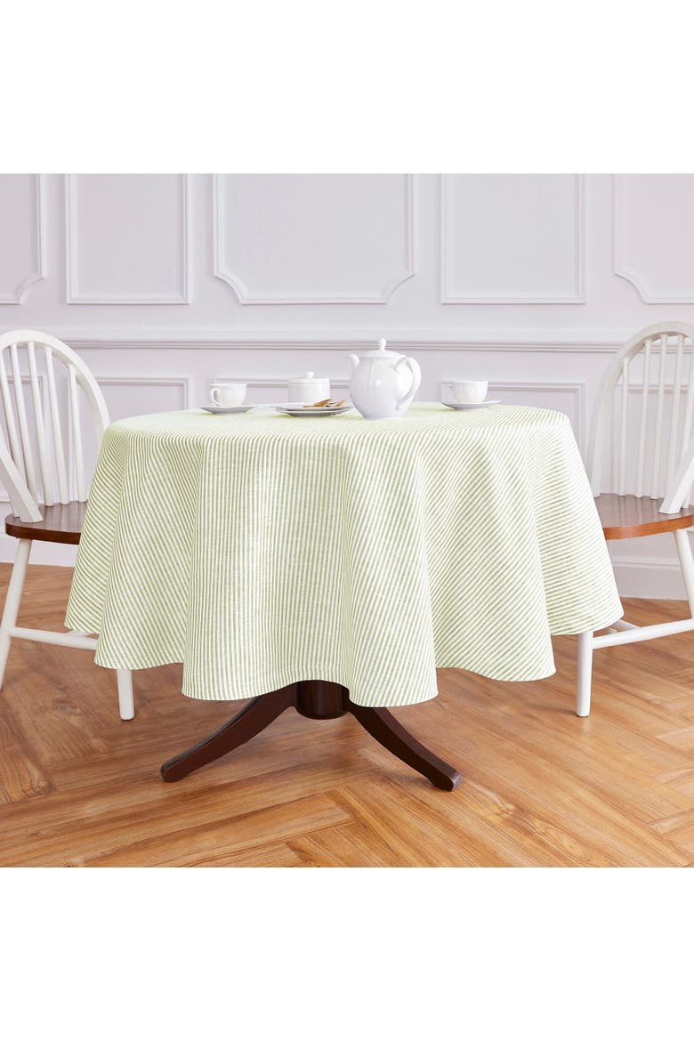 Linen Round Tablecloth - Narrow Stripe, Main, color, Sage and White