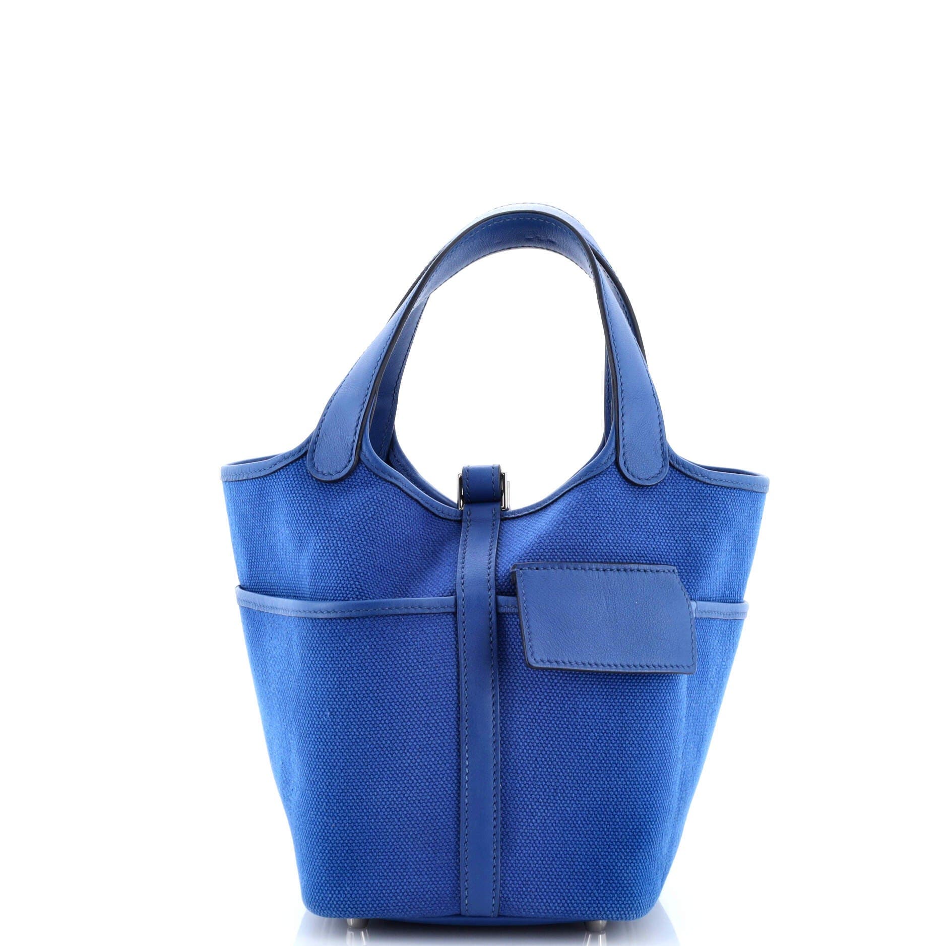 Pre-Owned Hermes Cargo Picotin Lock Bag Canvas and Swift PM, Alternate, color, Bleu France