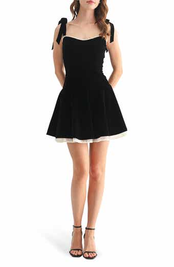 Lush Tie Strap Lace Trim Fit & Flare Minidress