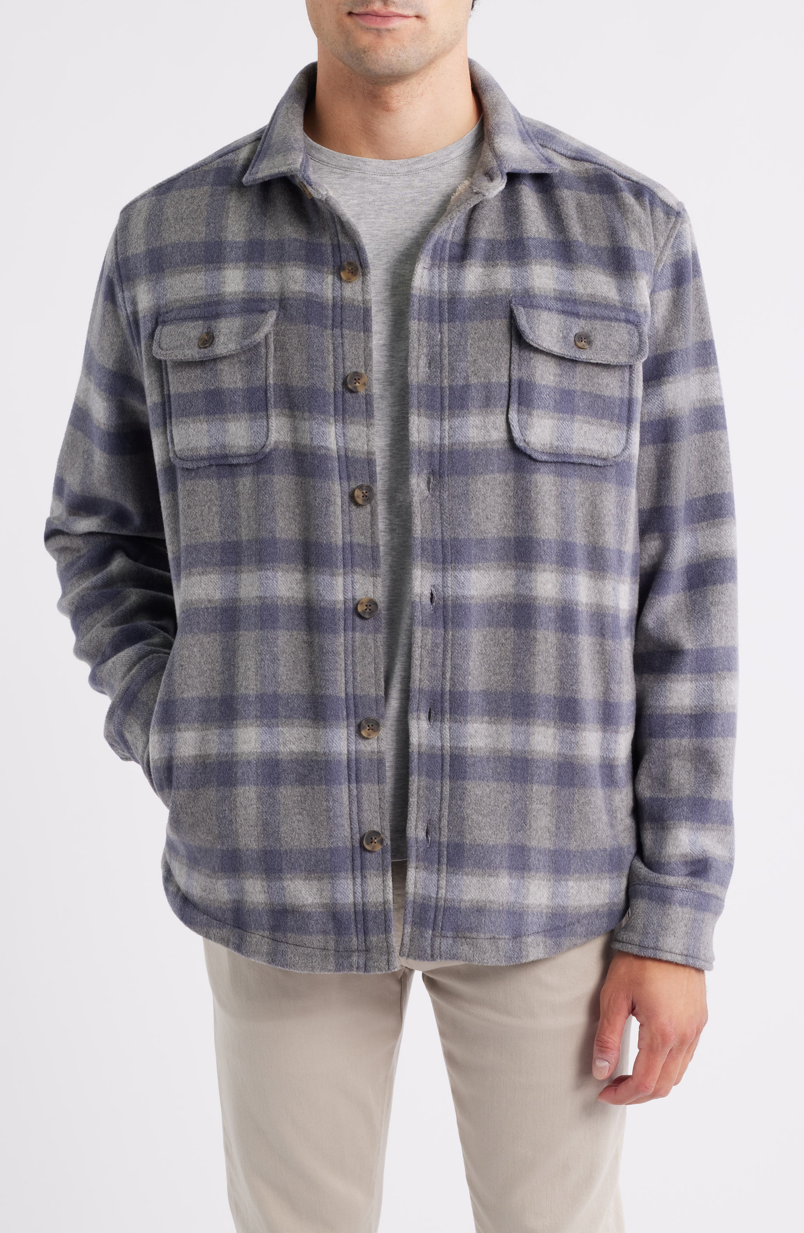 johnnie-O Hassler Fleece Lined Plaid Wool Blend Flannel Shirt Jacket