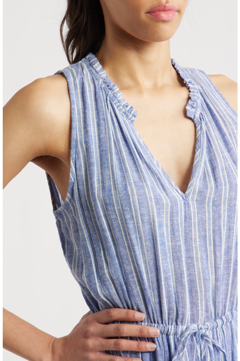 Albany Stripe Tiered Linen Blend Dress, Alternate, color, LAKE VIEW STRIPE