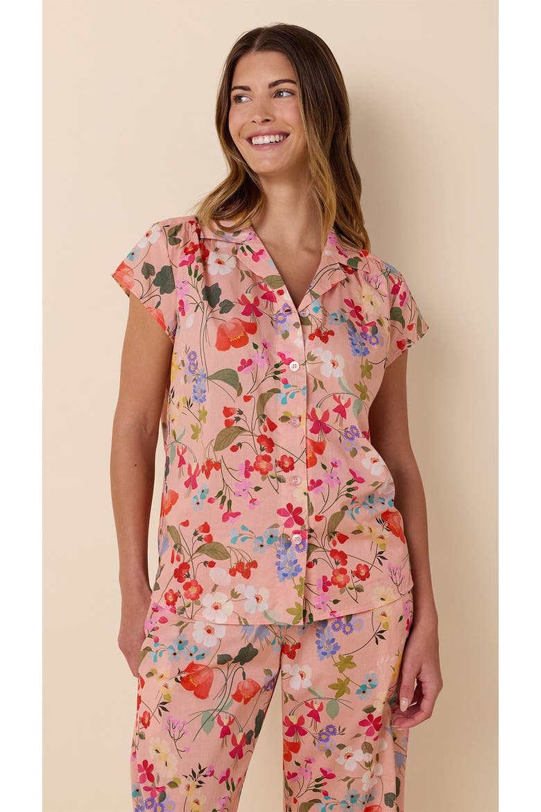 Floral Cotton Voile Short-Sleeved Capri Pajama Set, Alternate, color, Strawberry Fields