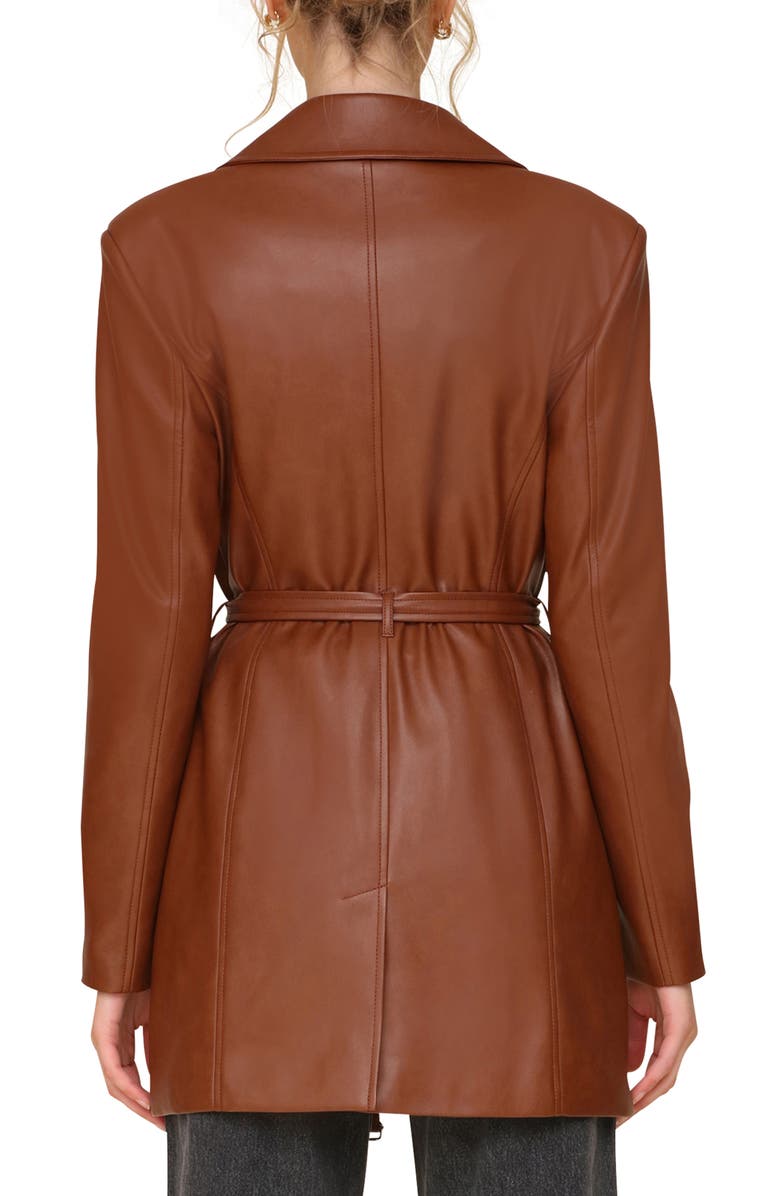 Avec Les Filles Faux-Ever Leather<sup>™</sup> Strong Shoulder Belted Blazer, Alternate, color, Cherrywood