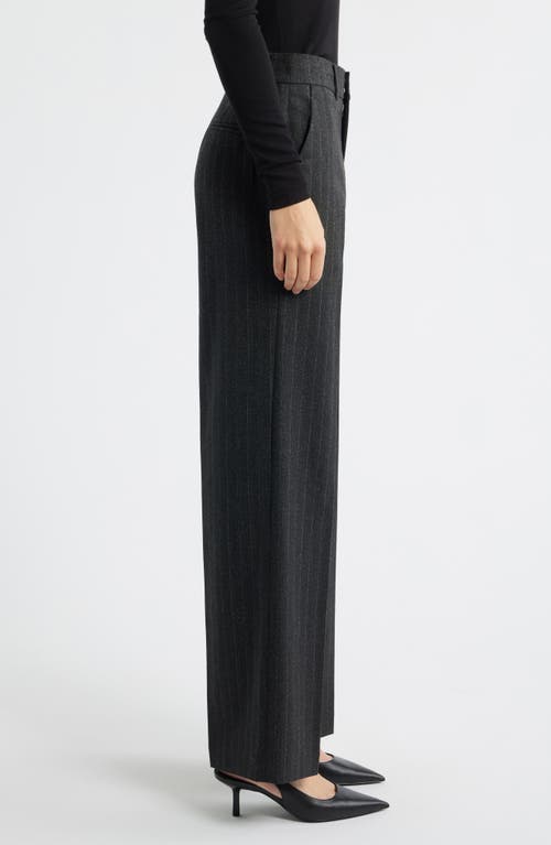 Frame The Relaxed Pinstripe Straight Leg Trousers In Black