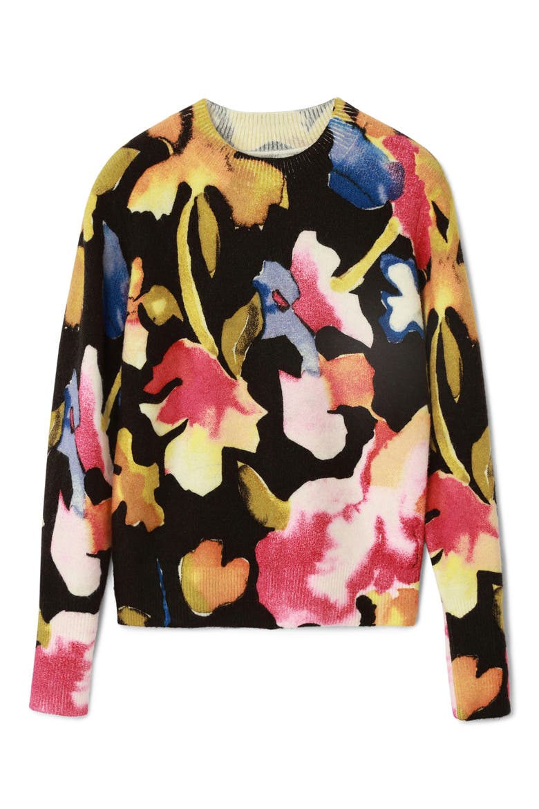 Abbotsford Floral Crewneck Sweater, Alternate, color, BLACK