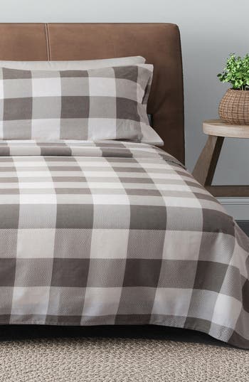 Woven & Weft Turkish Cotton Flannel Plaid Sheet Set In Gray