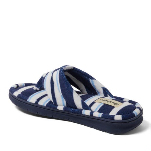 Shop Dearfoams Wrenley Terry Thong Flip Flop Slipper In Stripes Blue-white