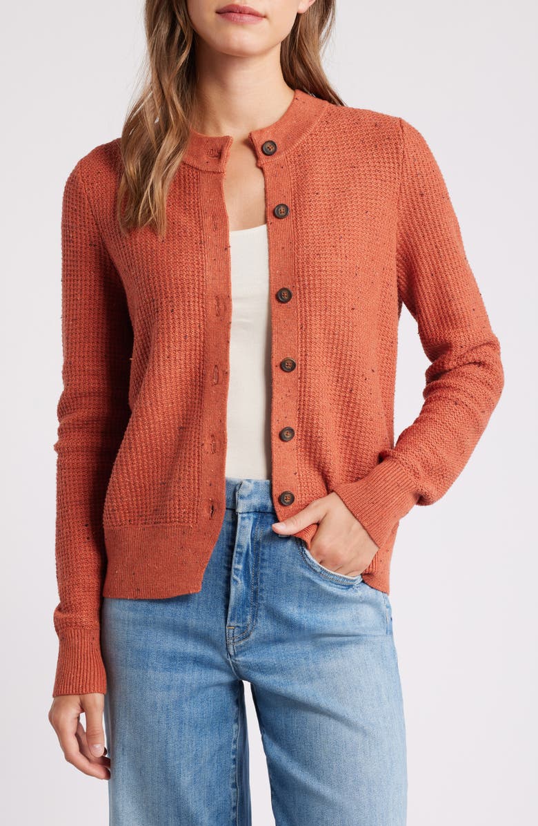 NIC+ZOE Vital Tweed Waffle Stitch Cardigan, Main, color, Spice Mix