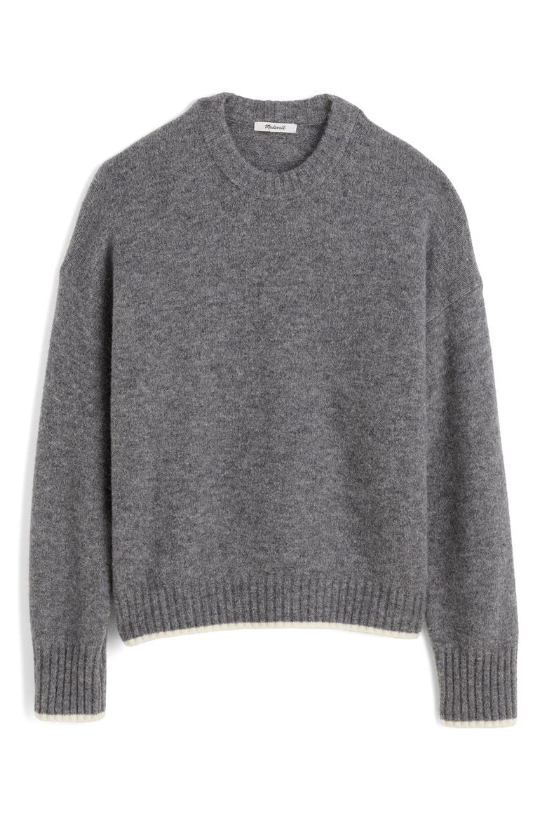 Drop Shoulder Crewneck Sweater, Alternate, color, GREY AND IVORY TIPPING