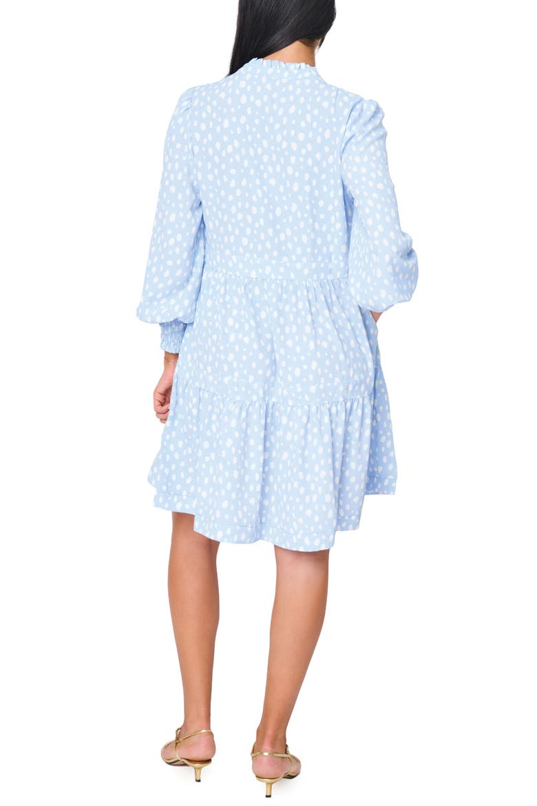 Printed Tiered Long Sleeve Dress, Alternate, color, SKY BLUE OFF WHITE DOT