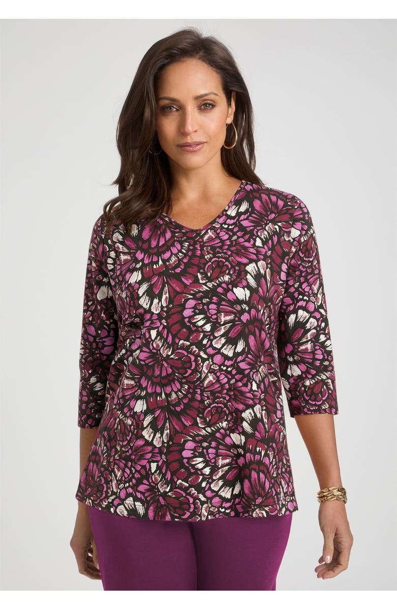 Jessica London Stretch Cotton V-Neck Tee, Alternate, color, Black Bold Paisley