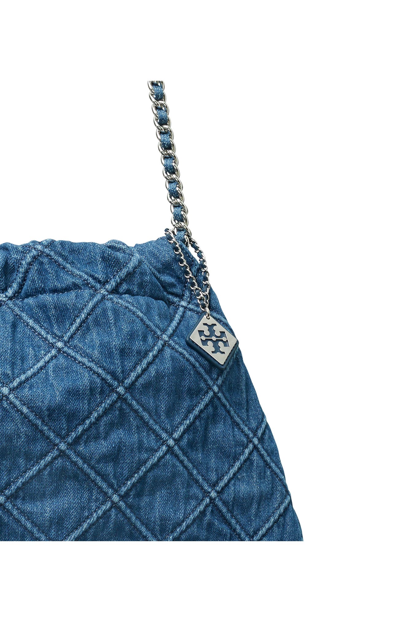 Tory Burch Fleming Soft Quilted Denim Hobo Bag, Alternate, color, Denim