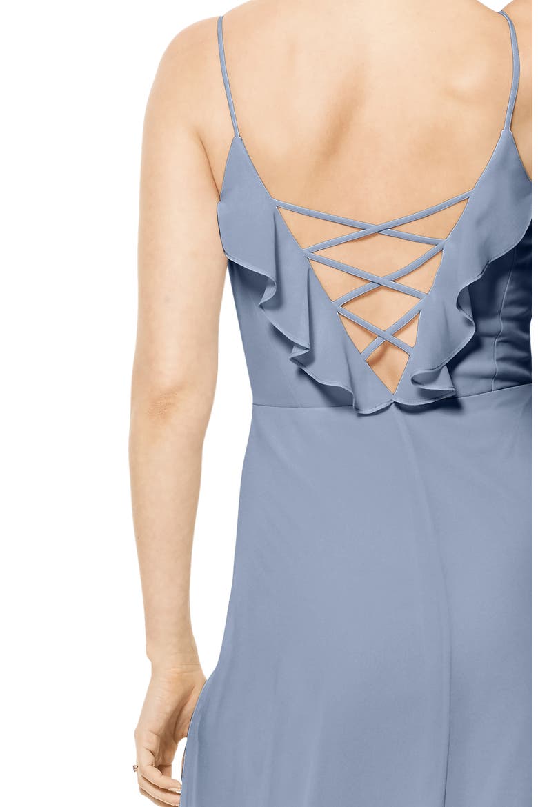 Lattice V-Back Chiffon Gown, Alternate, color, SLATE