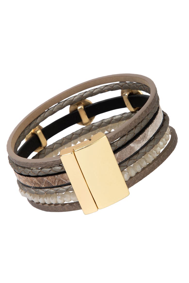 Moondial Charm Multistrap Bracelet, Alternate, color, BROWN