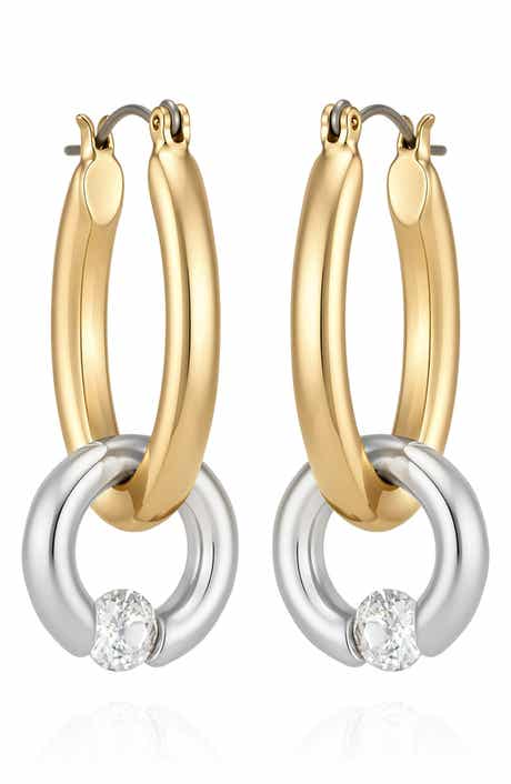 Two-Tone Link Hoop Earrings