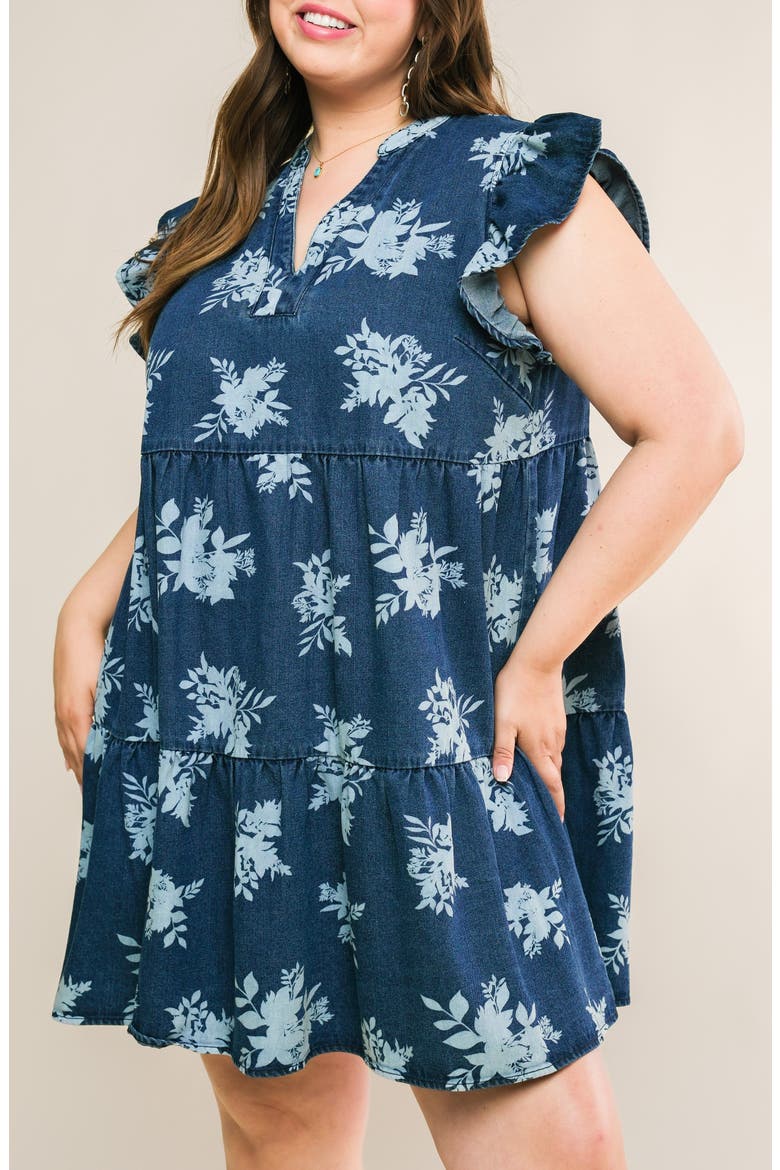 Printed Denim Babydoll Dress, Alternate, color, BLUE WHITE