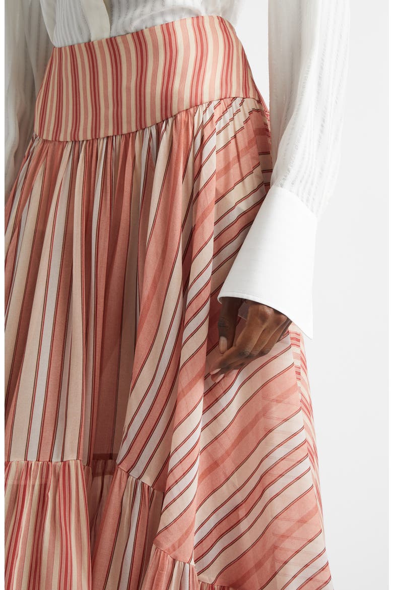 Rebellion Bohemian Stripe Tiered Maxi Skirt, Alternate, color, RED STRIPE