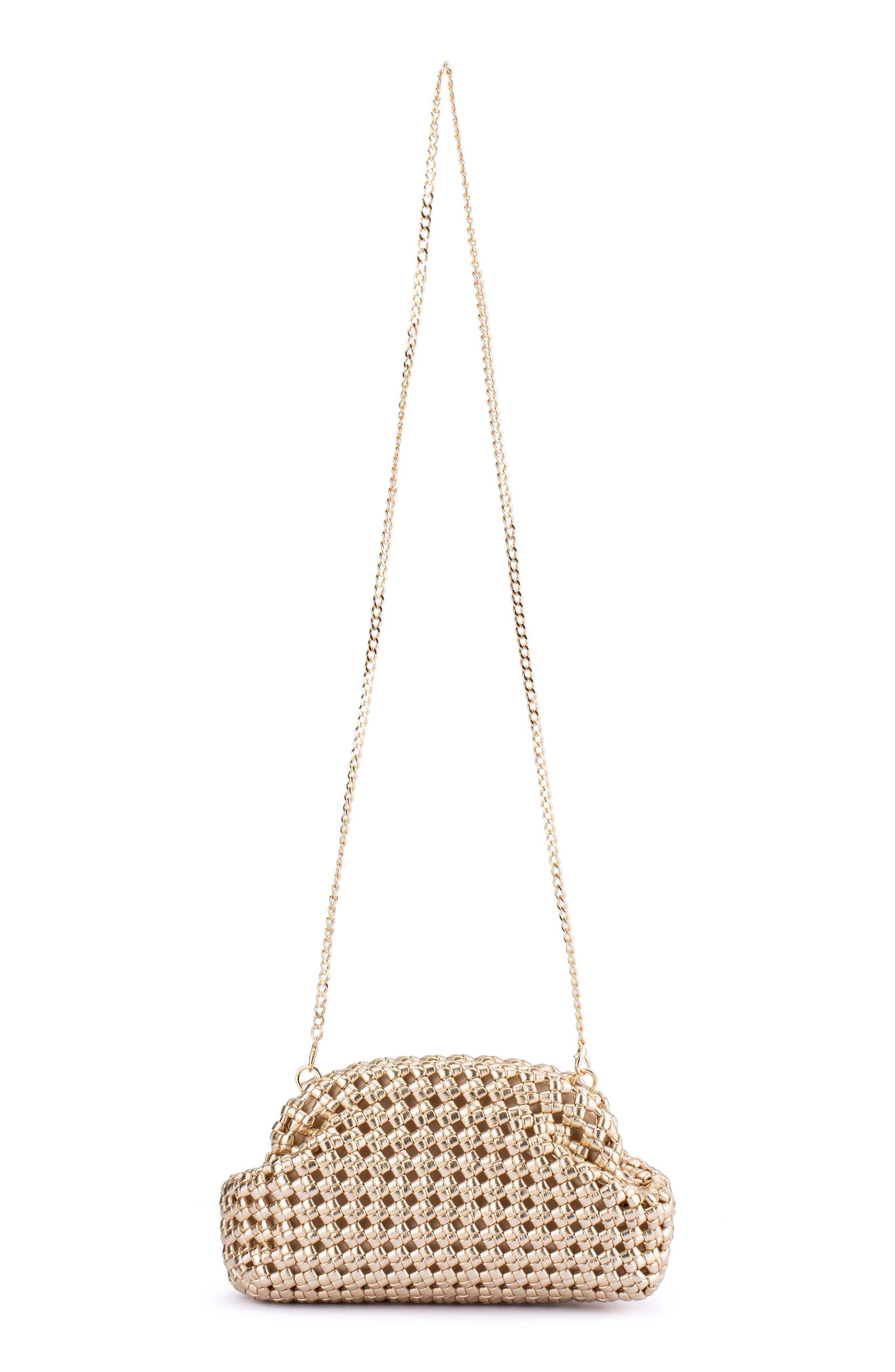 Everly Handwoven Faux Leather Frame Clutch, Alternate, color, GOLD