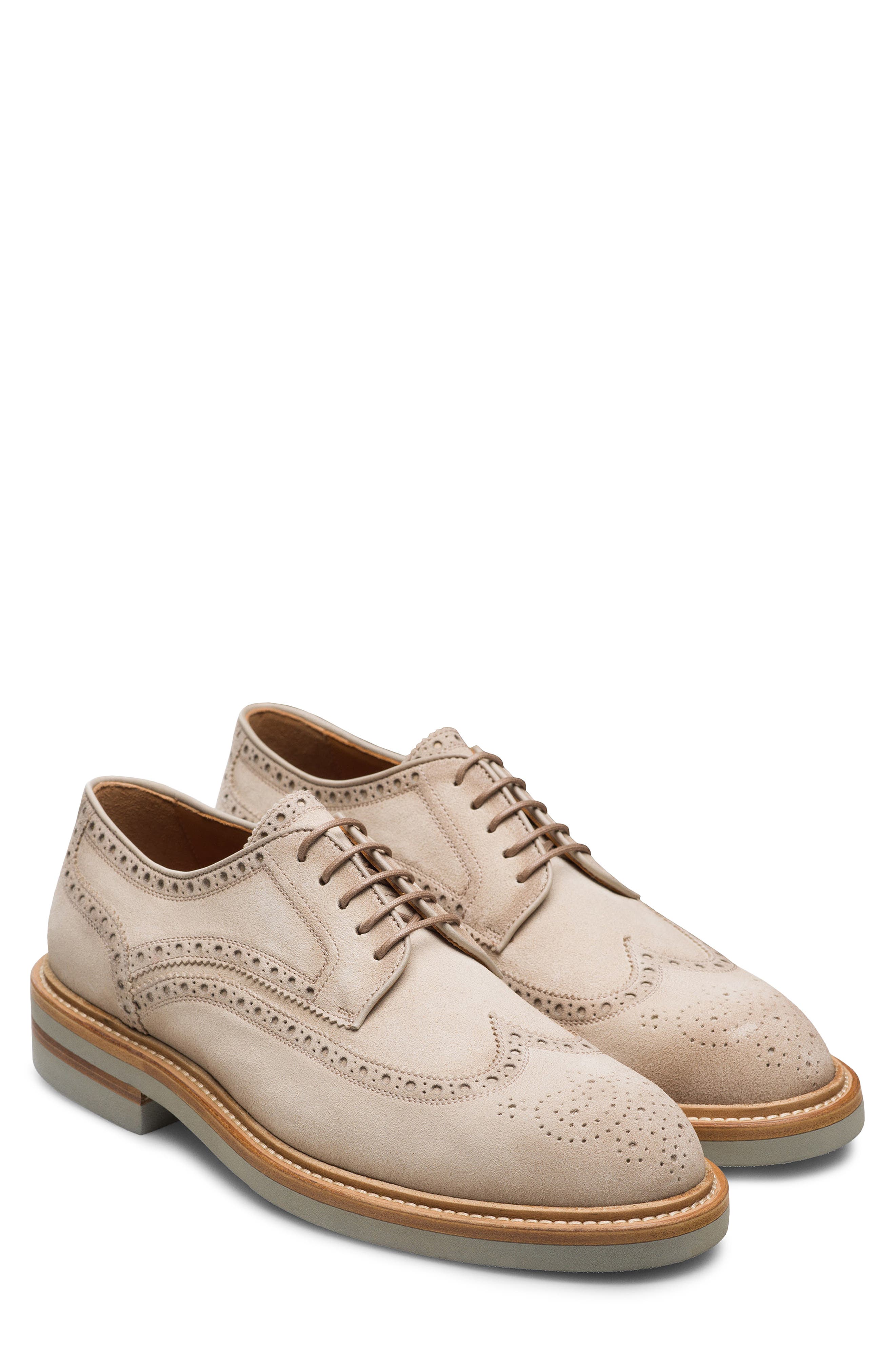 Magnanni Apolo Wingtip Derby, Main, color, Taupe Suede