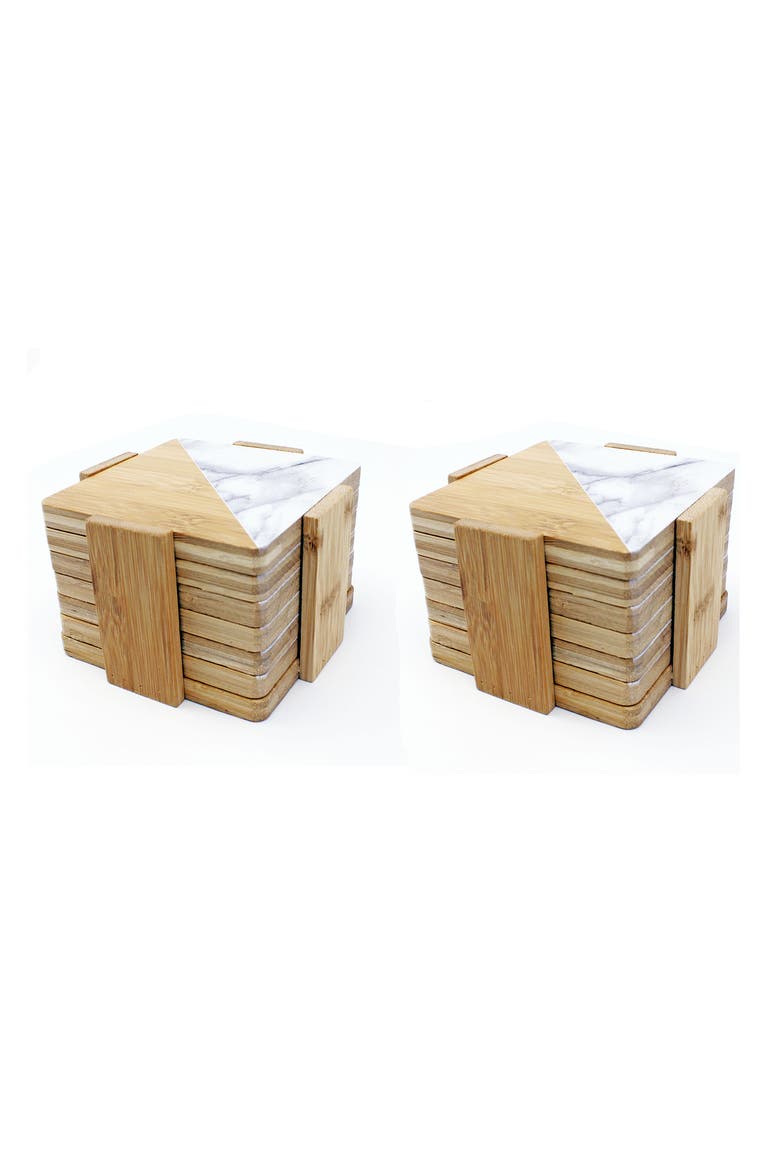 Bamboo Coasters 16-Piece Set, Main, color, BROWN