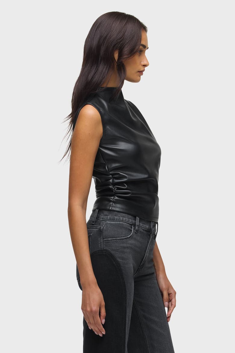 VEGAN LEATHER TOP W/ SIDE, Alternate, color, BLACK