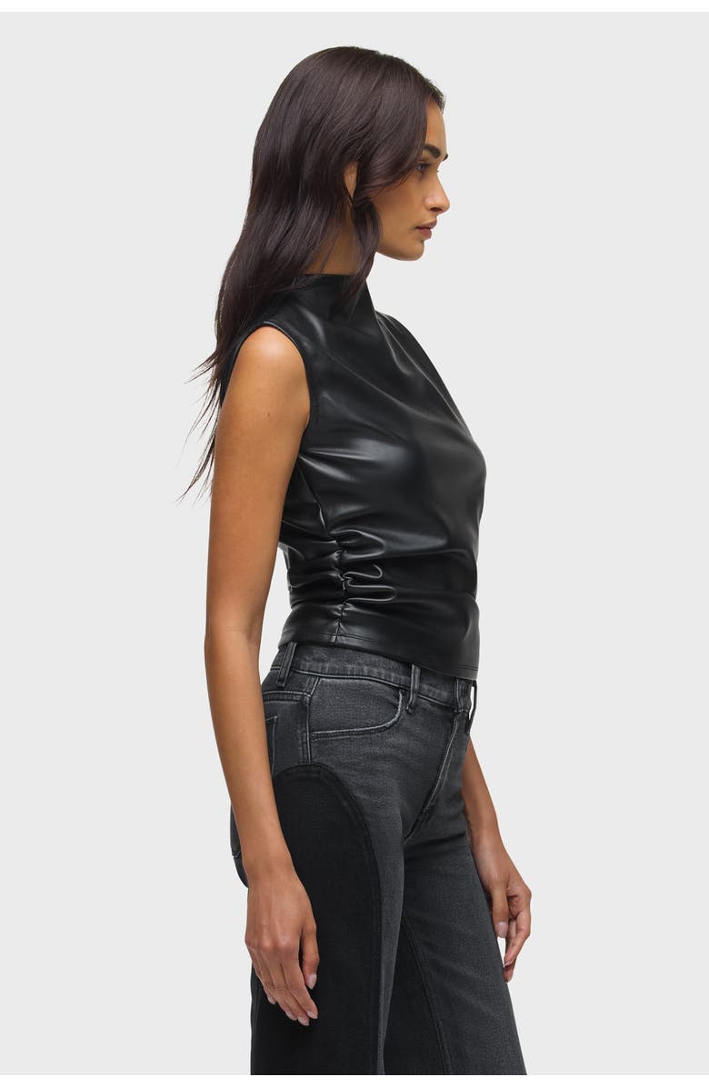 Hudson Jeans Vegan Leather Top W/ Side Seam Ruching, Alternate, color, Black
