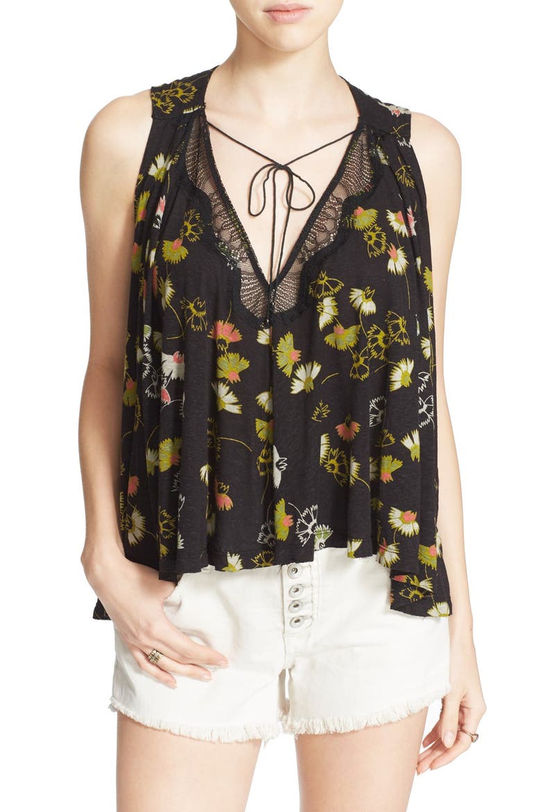 'Love Potion' Floral Print Sleeveless Knit Top, Main, color, BLACK COMBO