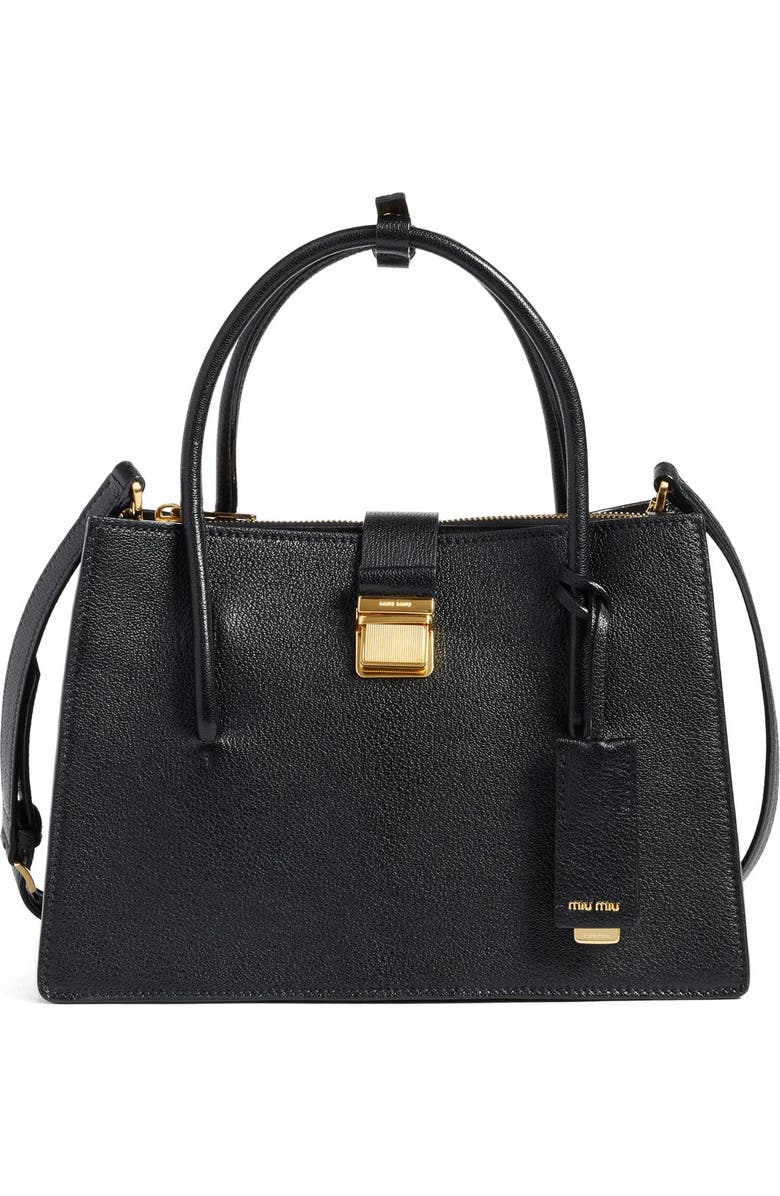 Miu Miu 'Small Madras' Goatskin Leather Satchel, Main, color,