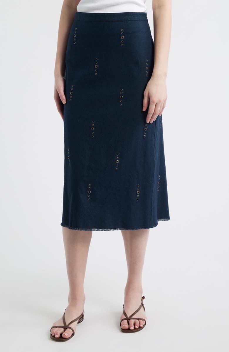 rag & bone Aubrey Grommet Trim Linen & Cotton Midi Skirt, Main, color, Sal