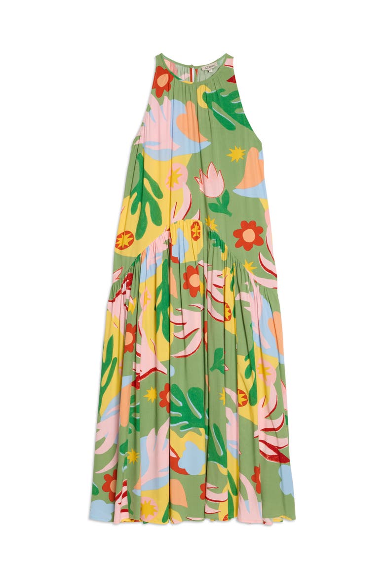 Tropique Print Halter Neck Maxi Dress, Alternate, color, Green