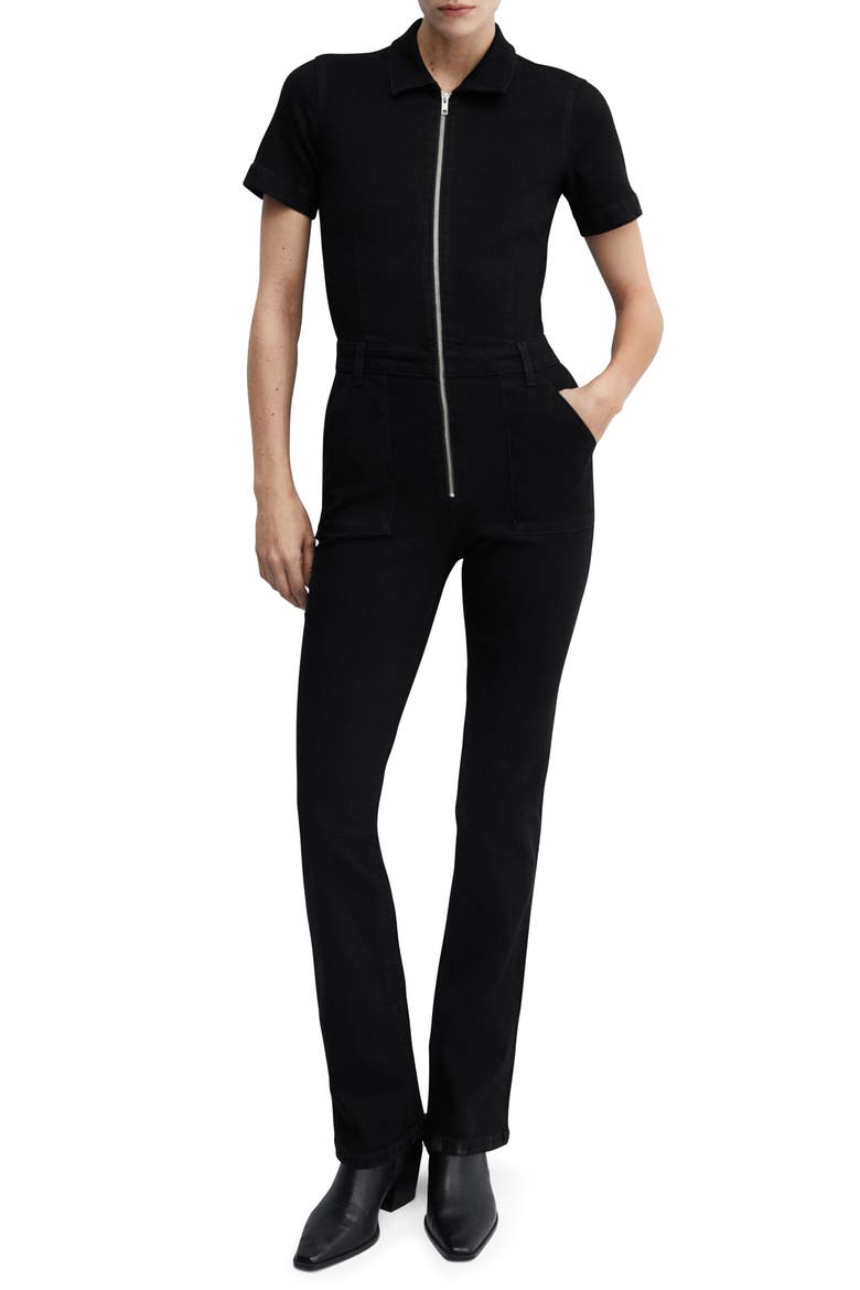 Straight Leg Zip-Up Denim Jumpsuit, Main, color, BLACK DENIM
