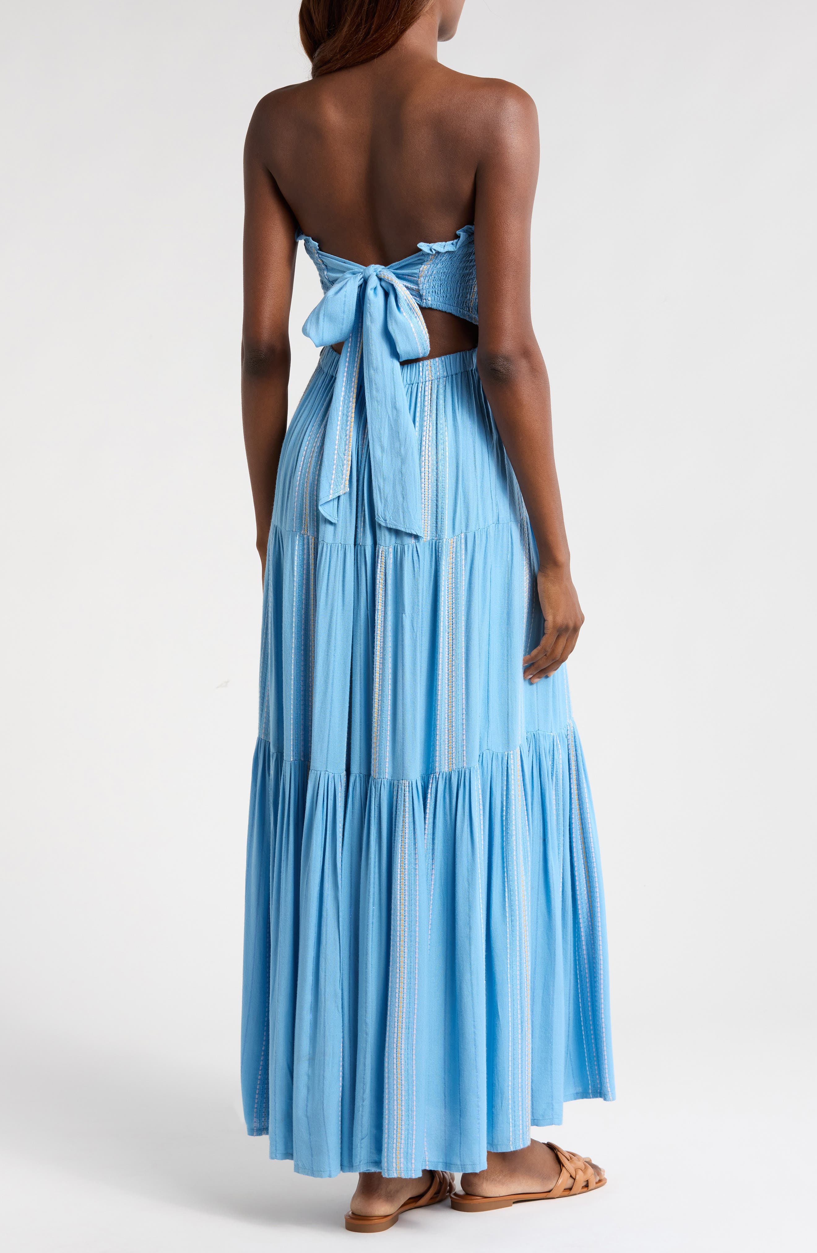 Embroidered Stripe Strapless Tiered Dress - image 2