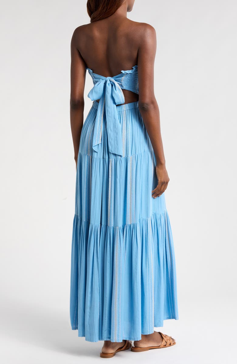 Elan Embroidered Stripe Strapless Tiered Dress, Alternate, color, Blue/ Lilac Stripe