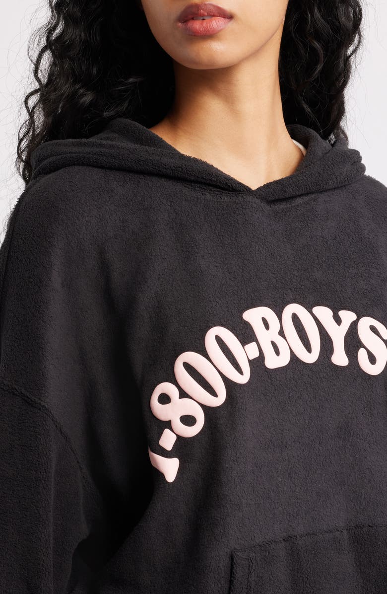 BOYS LIE 1-800 Logo High Pile Fleece Hoodie, Alternate, color, Black
