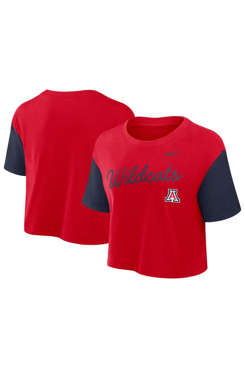 Women's Nike Red/Navy Arizona Wildcats Color-Block Script Performance Cropped T-Shirt, Main, color, Red