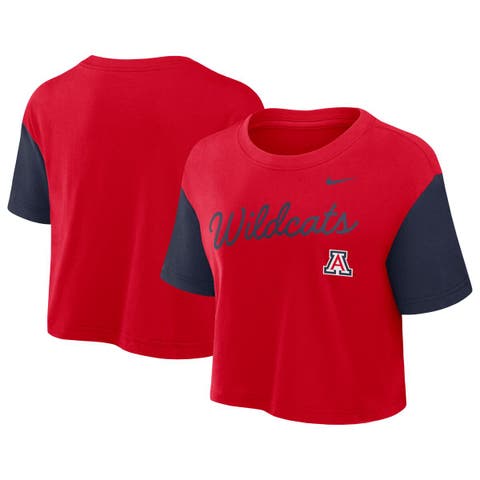 Women's Nike Red/Navy Arizona Wildcats Color-Block Script Performance Cropped T-Shirt