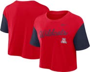 Nike Women's Nike Red/Navy Arizona Wildcats Color-Block Script Performance Cropped T-Shirt