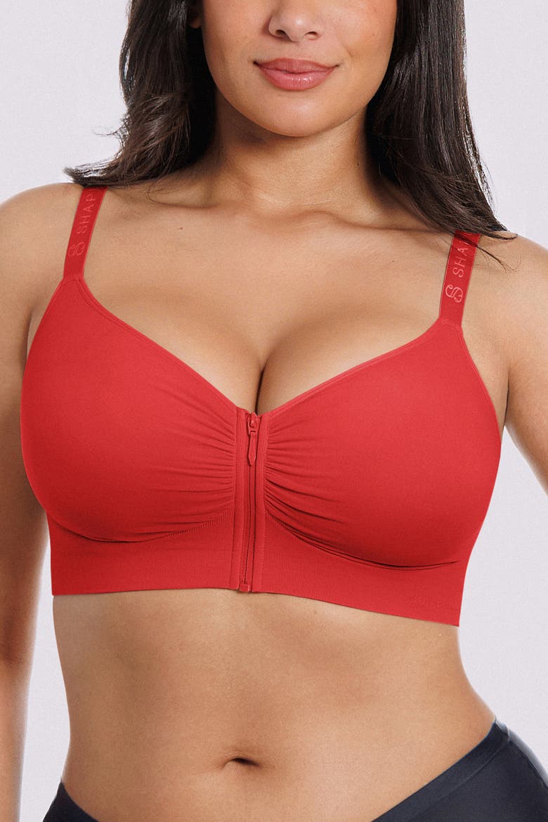 Skin Flow Seamless Front-Zip Wireless Bra, Alternate, color, Red