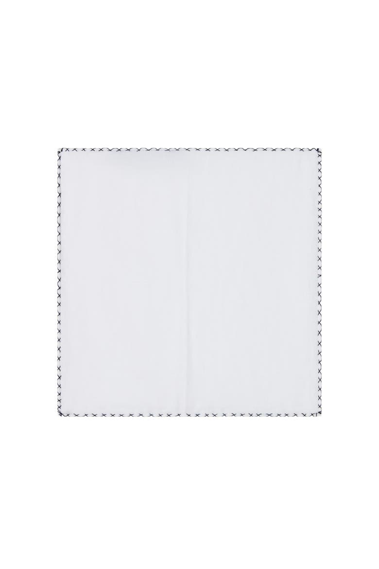 Carlton Linen Cross Stitch Border Pocket Square, Main, color, White/Blue and White