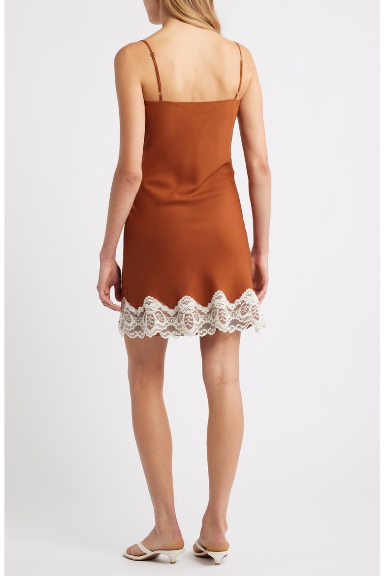 Taylah Lace Trim Mini Slipdress, Alternate, color, BROWN