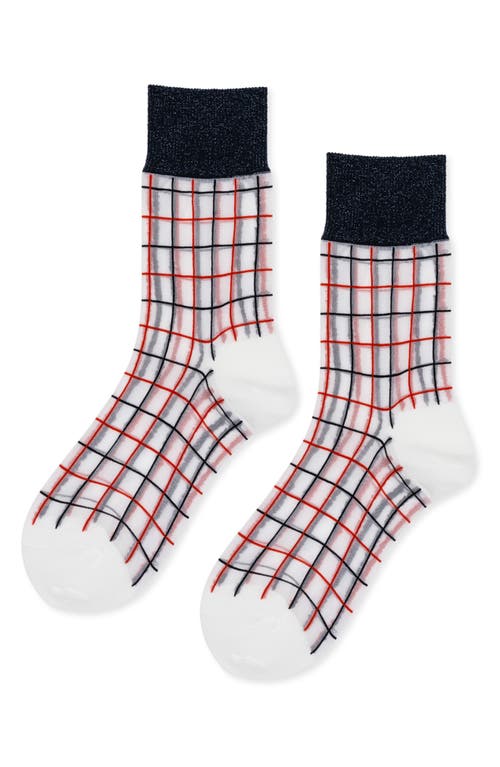 Hansel From Basel Grid Sheer Crew Socks In White